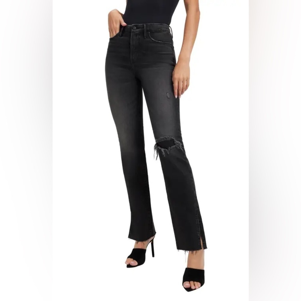 Good American | Good Boy High Waist Side Slit Raw Hem Jeans in Black220